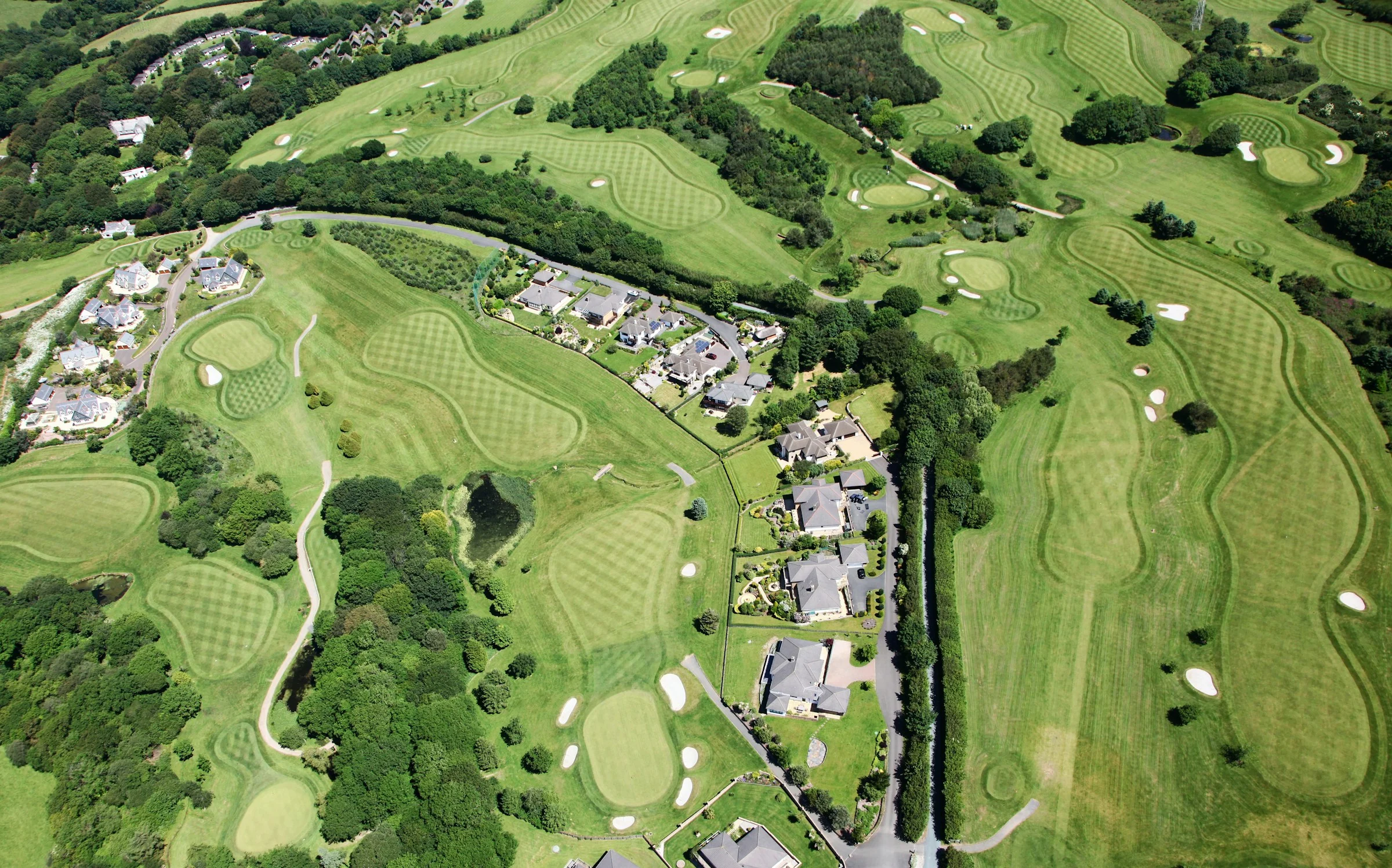 Aerial view of a golf course community